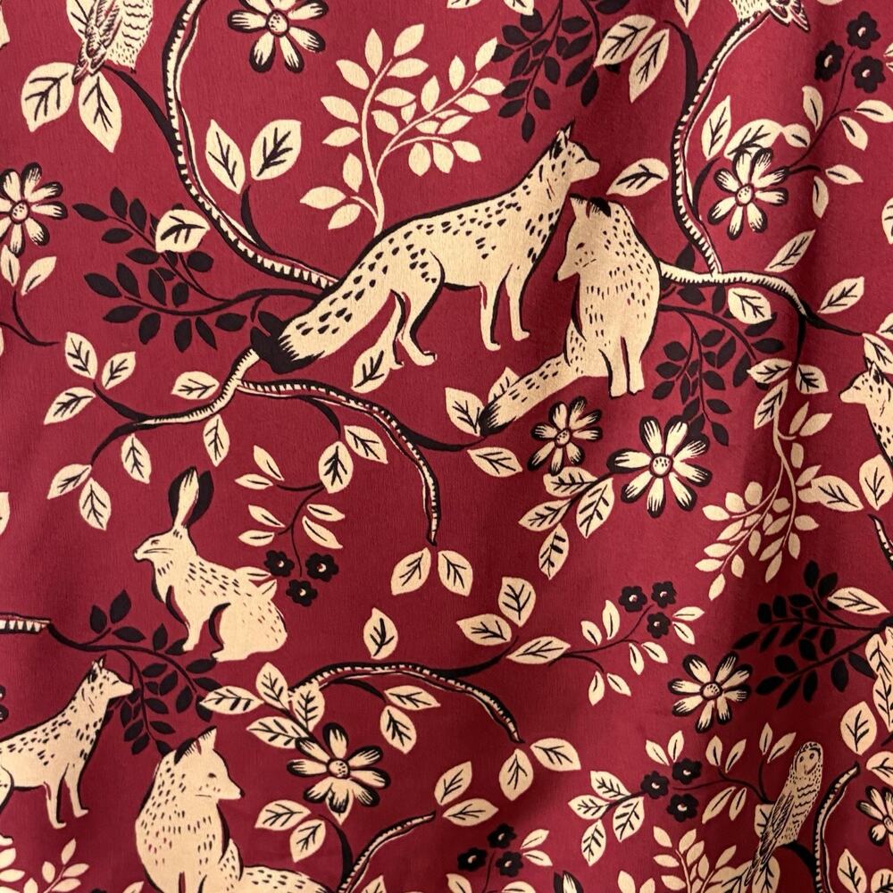 Midi Skirt Satin Woodland Creatures Forest Fairy Grunge Burgundy Beige Size L - Picture 4 of 6